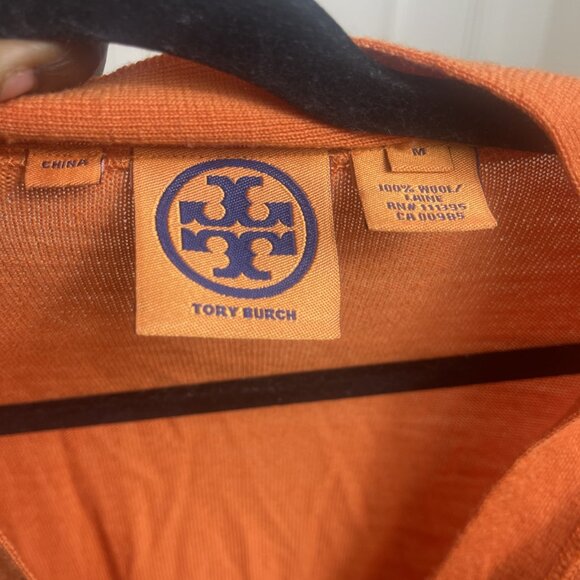 Tory Burch Size Medium wool Women's Elegant V-Neck Orange Cardigan sweater - Picture 5 of 5